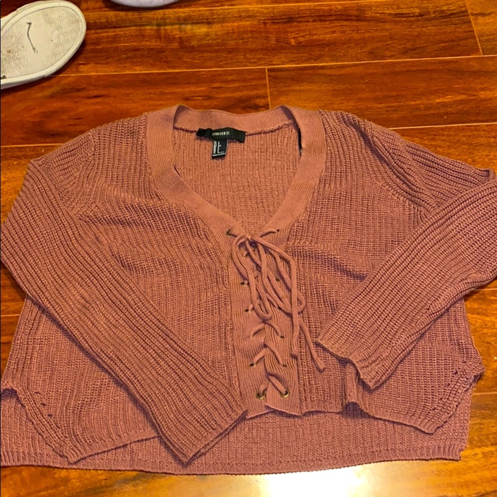 Lace Up Cropped Sweater